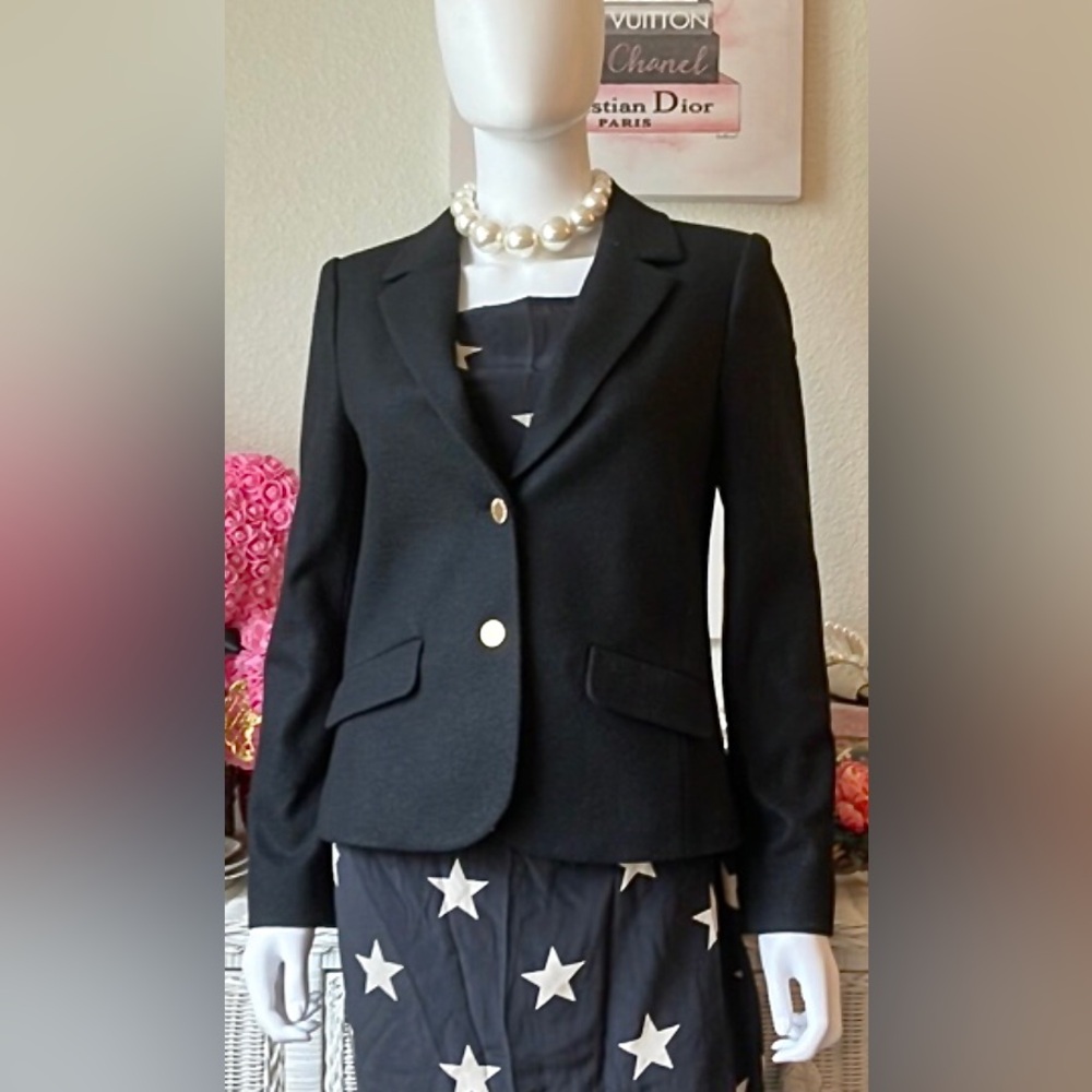 Tory Burch 2 Button Blazer Black Wool Wedge Lapels Not Vented Gold Buttons Sz. S